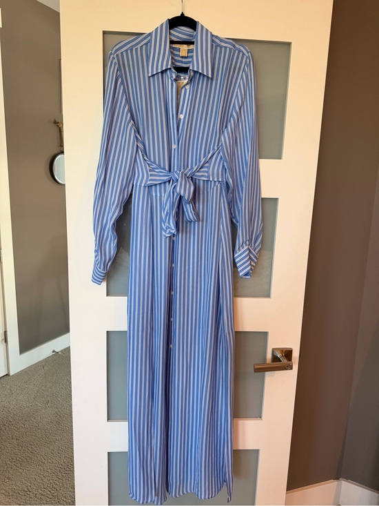 Michael Kors Dresses & Skirts - Michael Kors Blue and White Striped Maxi Shirt Dress with Tie Waist